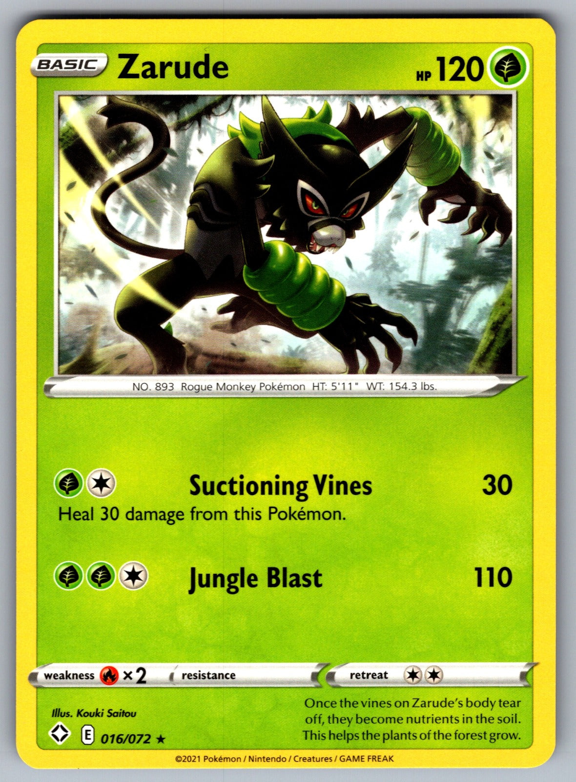 Zarude Rare Shining Fates 016/072 NM 2021