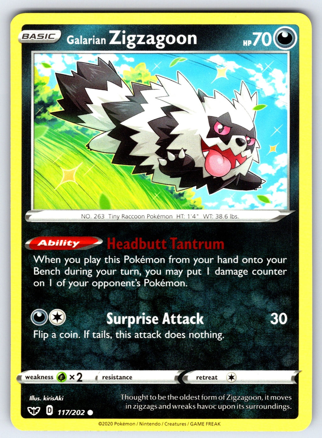 Galarian Zigzagoon Common SWSH01: Sword & Shield Base Set 117/202 LP 2020