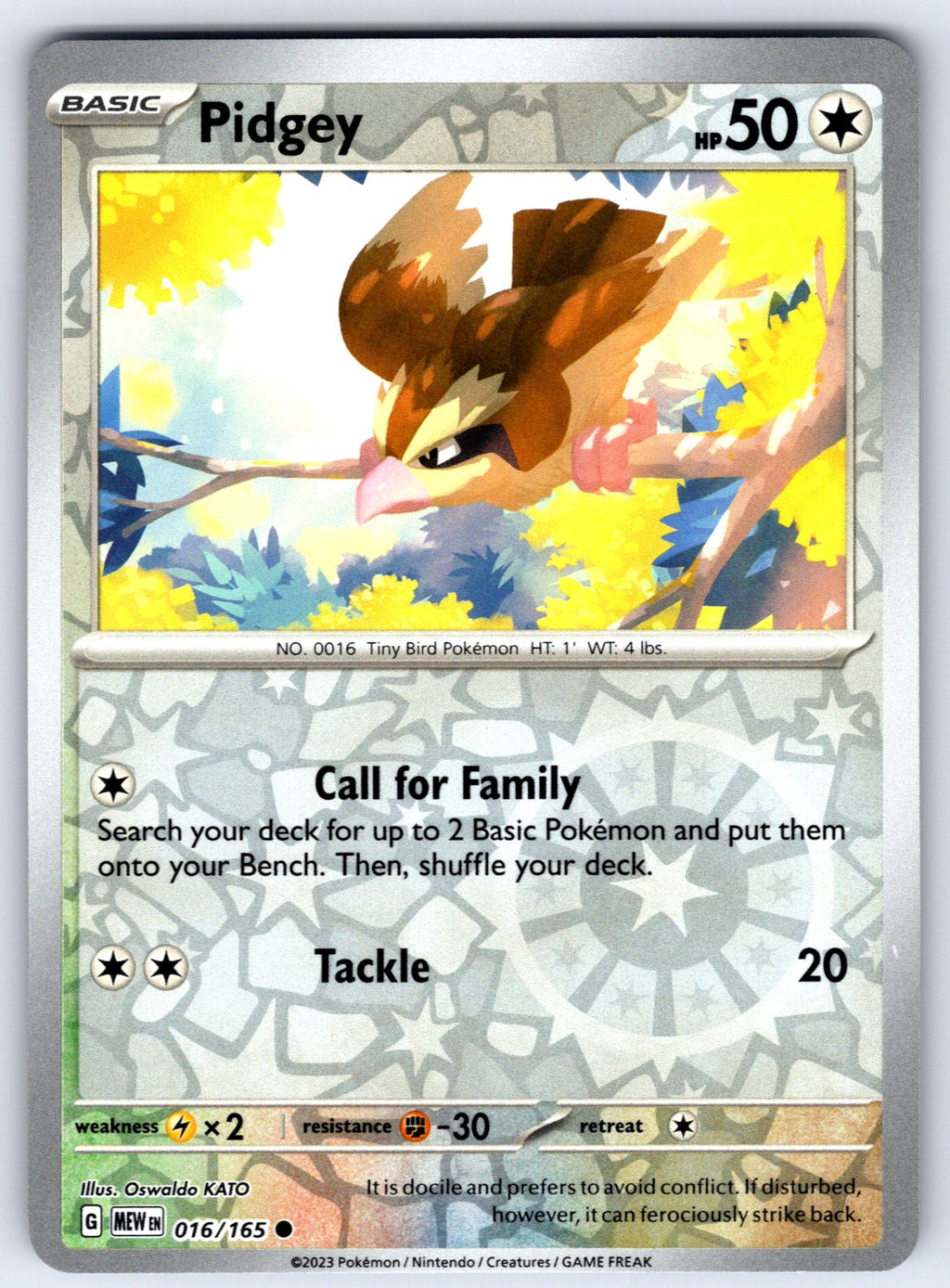 Pidgey Reverse Holo Common SV: Scarlet & Violet 151 016/165 NM 2023