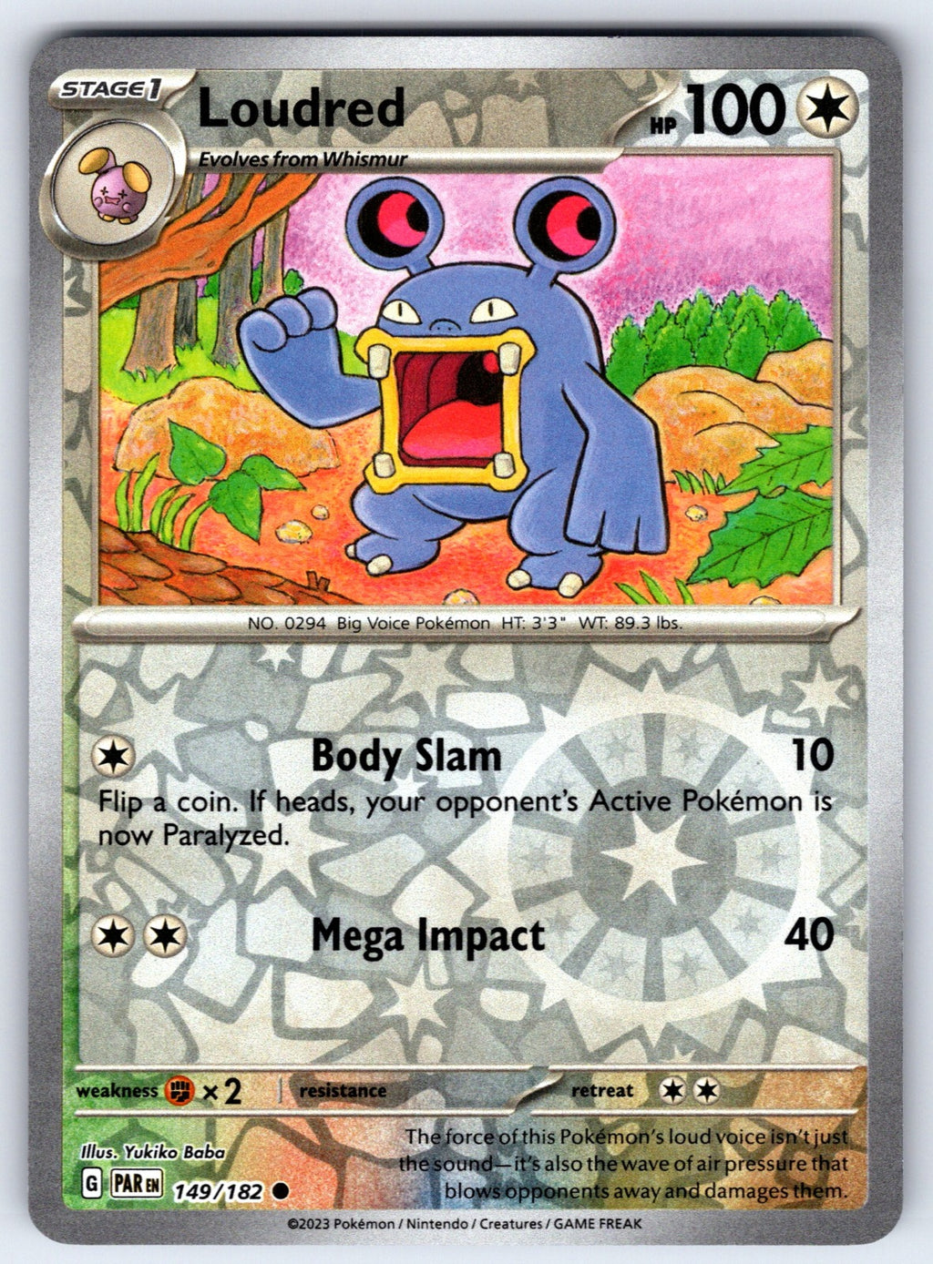 Loudred Reverse Holo Common SV04: Paradox Rift 149/182 NM 2023