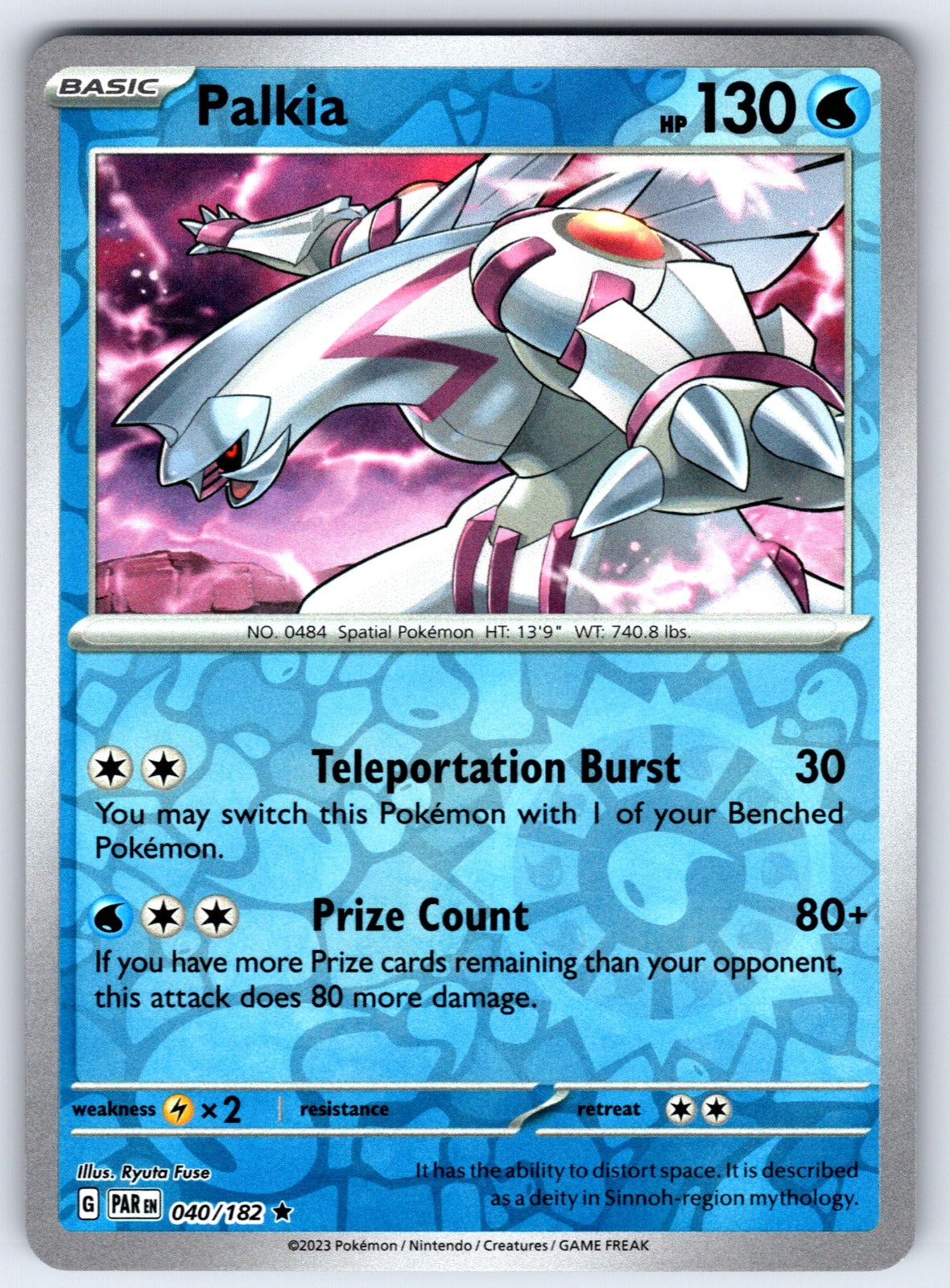 Palkia Reverse Holo Rare SV04: Paradox Rift 040/182 NM 2023