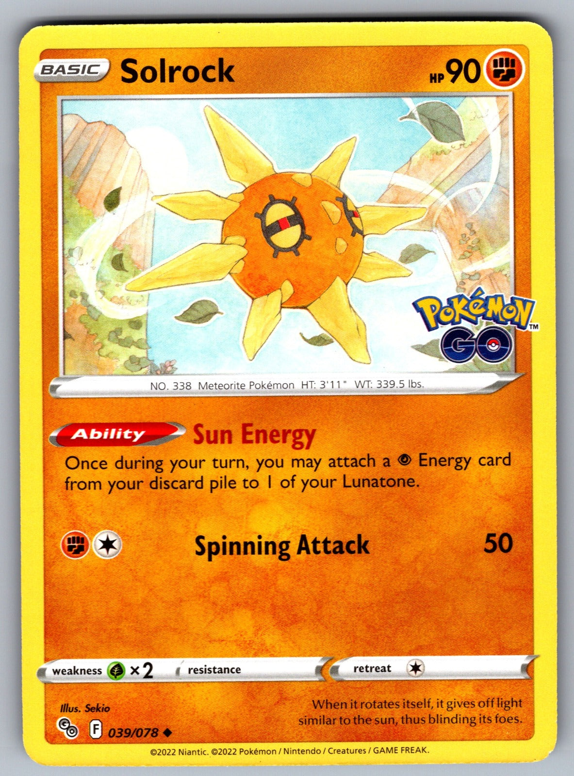 Solrock Uncommon Pokemon GO 039/078 NM 2022