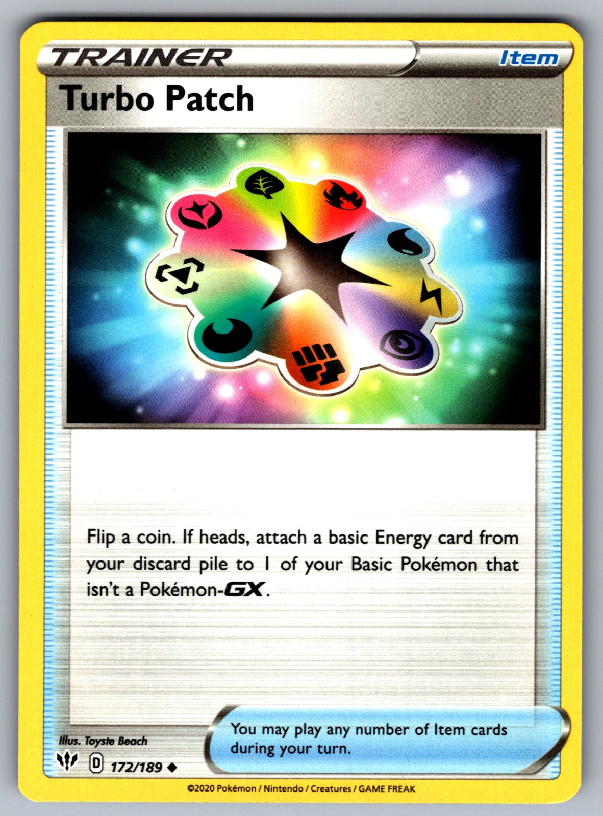 Turbo Patch Uncommon SWSH03: Darkness Ablaze 172/189 NM 2020