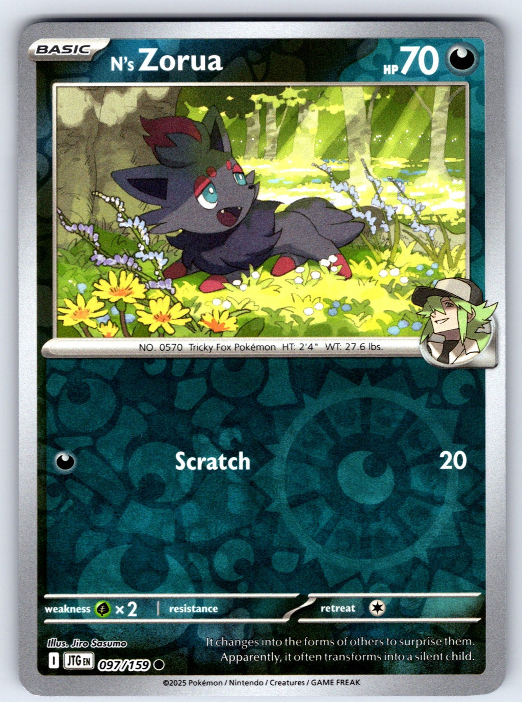 N's Zorua Reverse Holo Common SV09: Journey Together 097/159 NM 2025