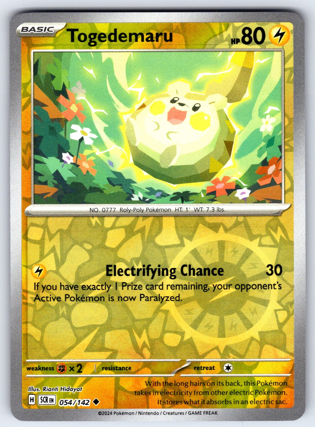 Togedemaru Reverse Holo Uncommon SV07: Stellar Crown 054/142 NM 2024
