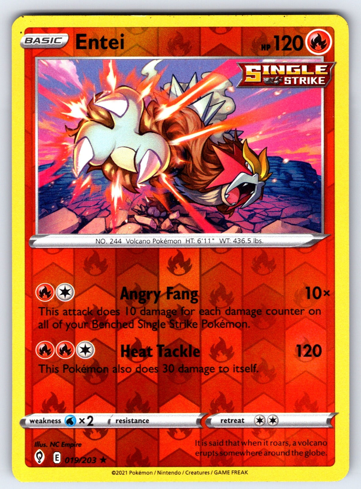 Entei Reverse Holo Holo Rare SWSH07: Evolving Skies 019/203 NM 2021