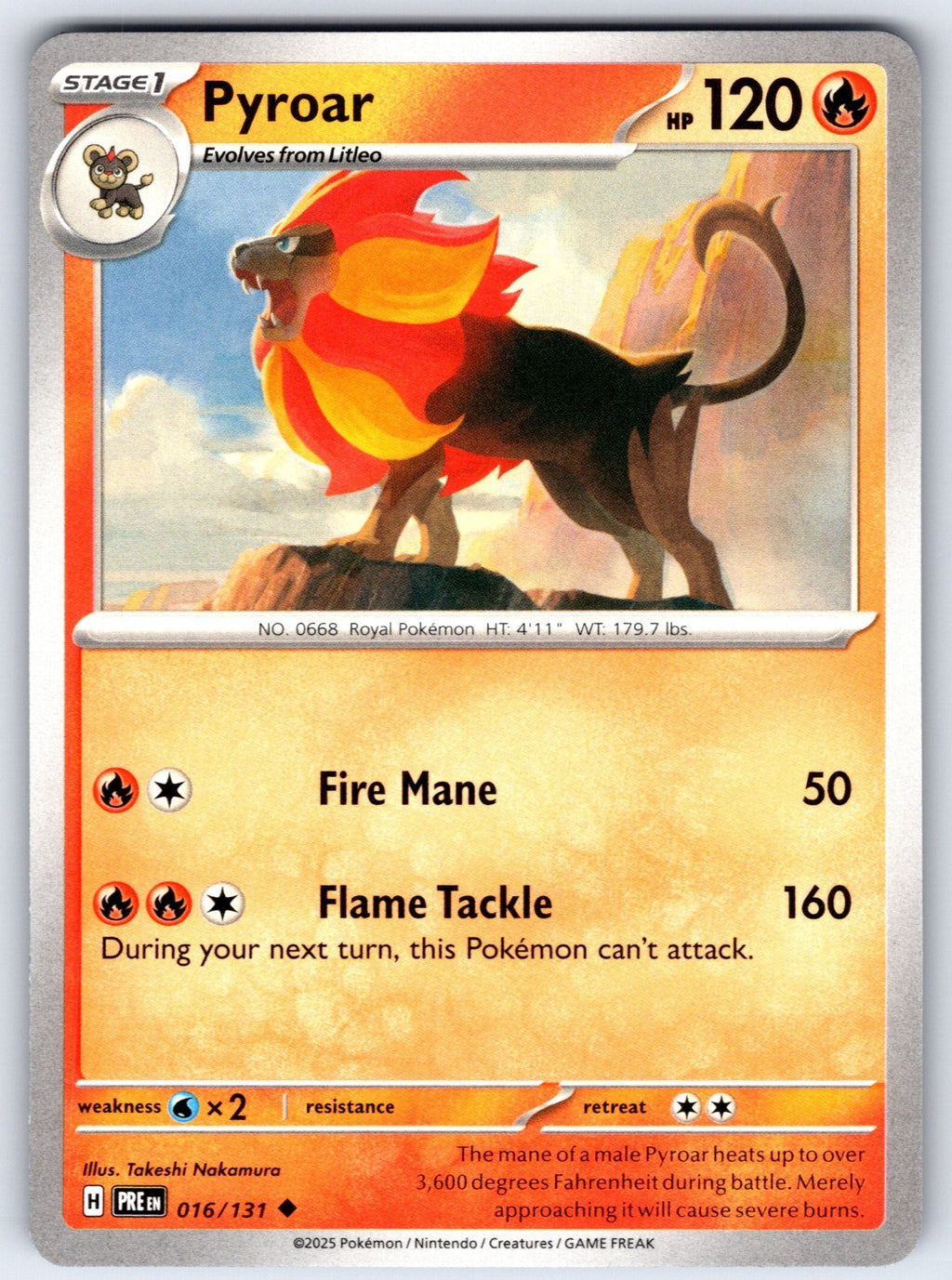 Pyroar Uncommon SV: Prismatic Evolutions 016/131 NM 2025