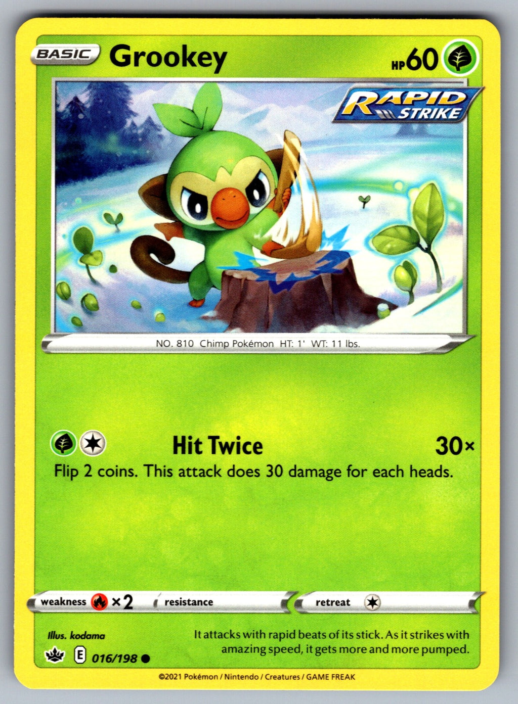 Grookey Common SWSH06: Chilling Reign 016/198 NM 2021