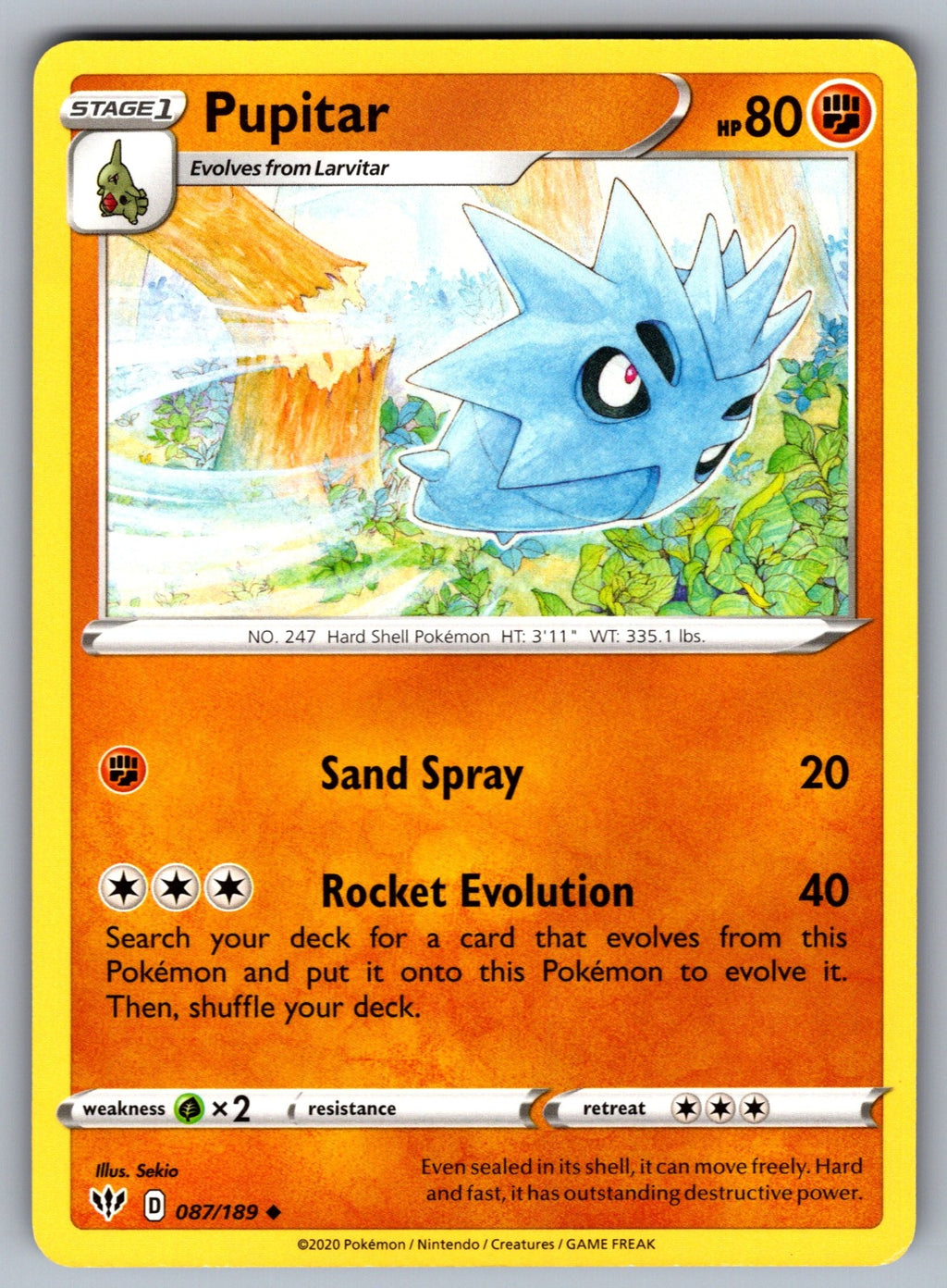 Pupitar Uncommon SWSH03: Darkness Ablaze 087/189 NM 2020
