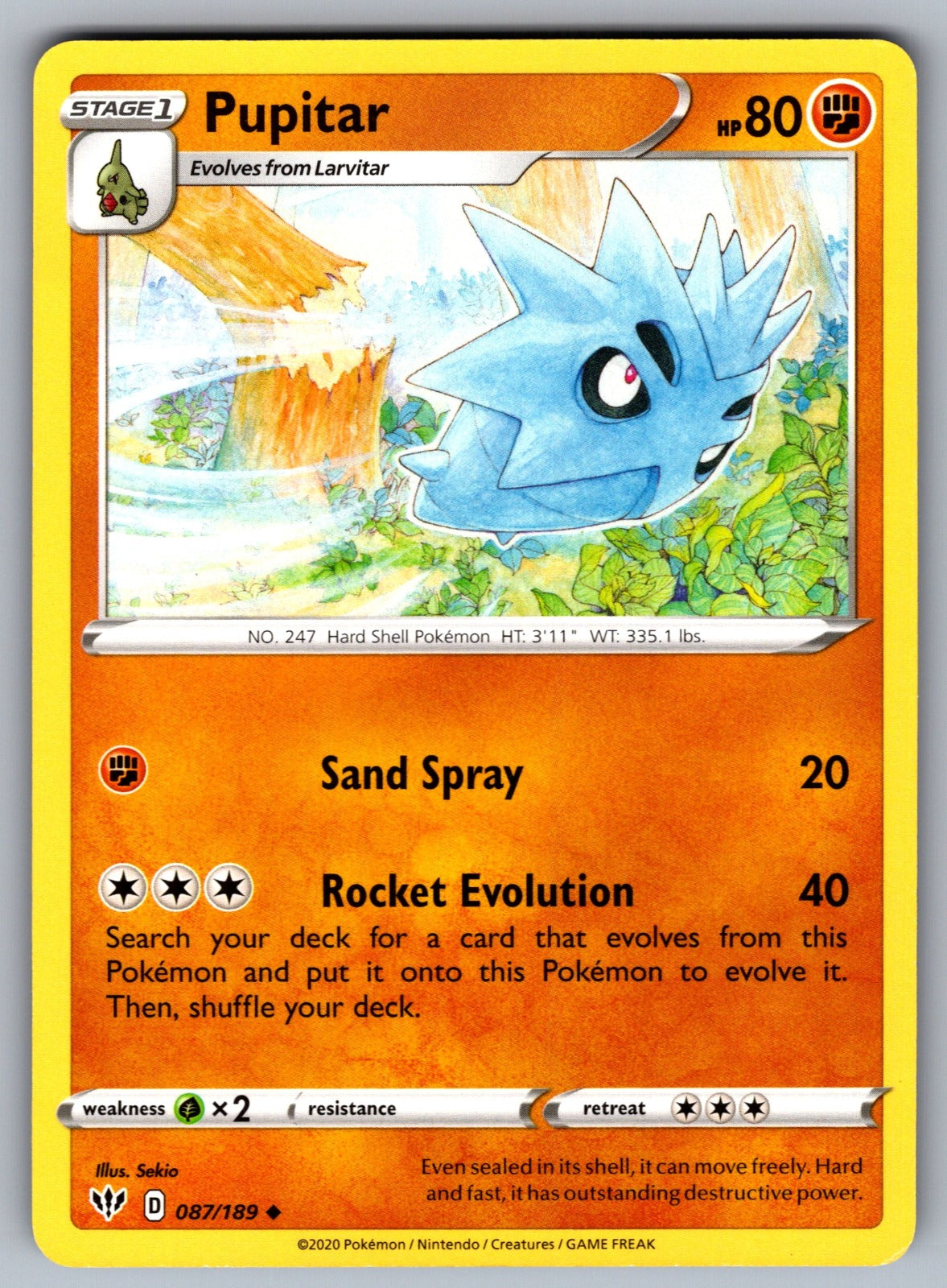Pupitar Uncommon SWSH03: Darkness Ablaze 087/189 NM 2020
