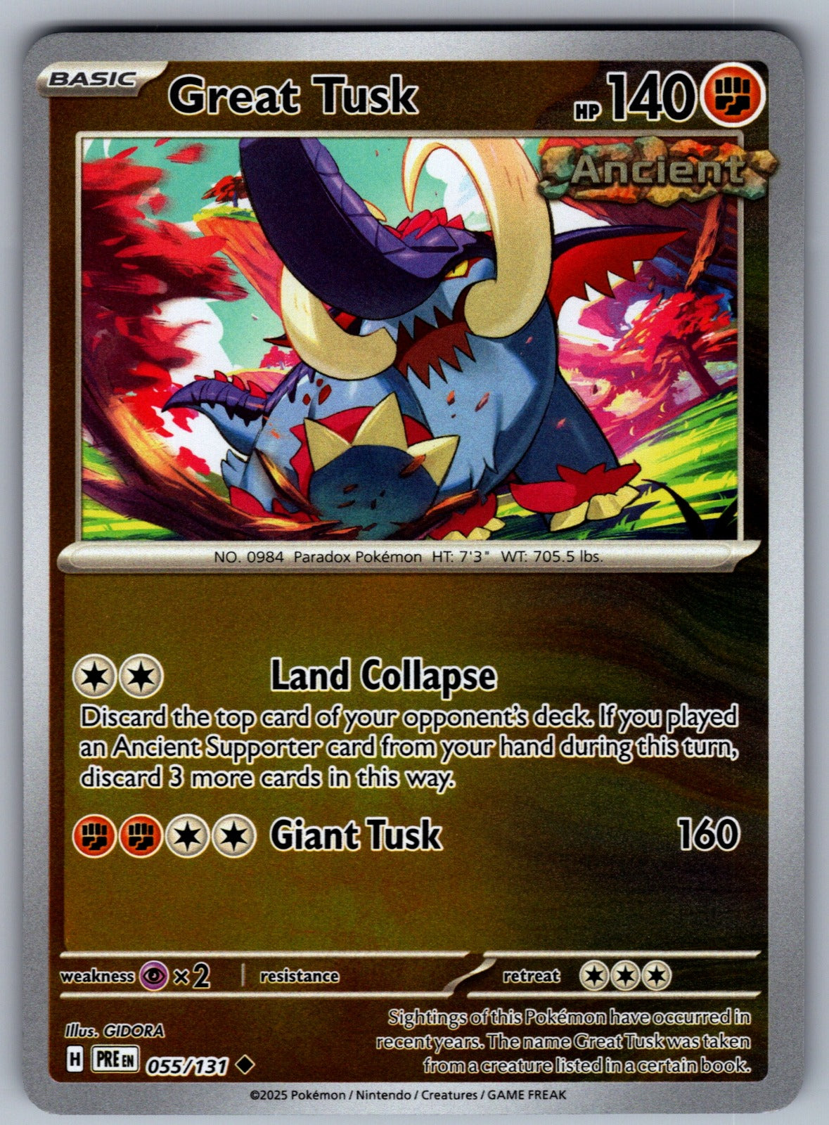Great Tusk Reverse Holo Uncommon SV: Prismatic Evolutions 055/131 NM 2025