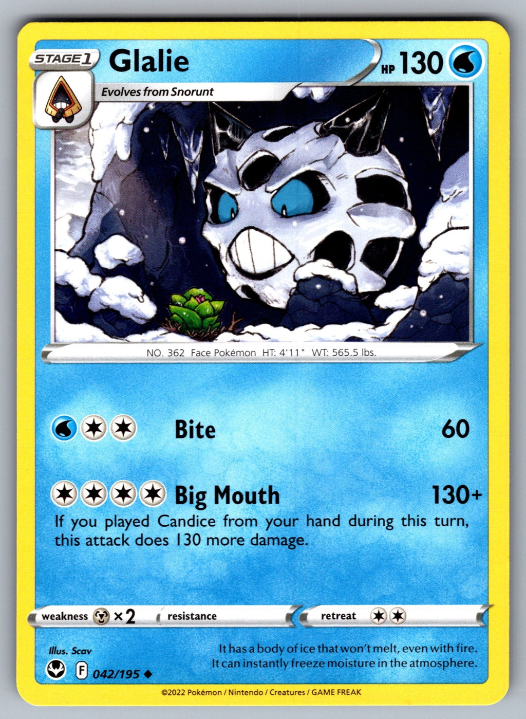 Glalie Uncommon SWSH12: Silver Tempest 042/195 NM 2022