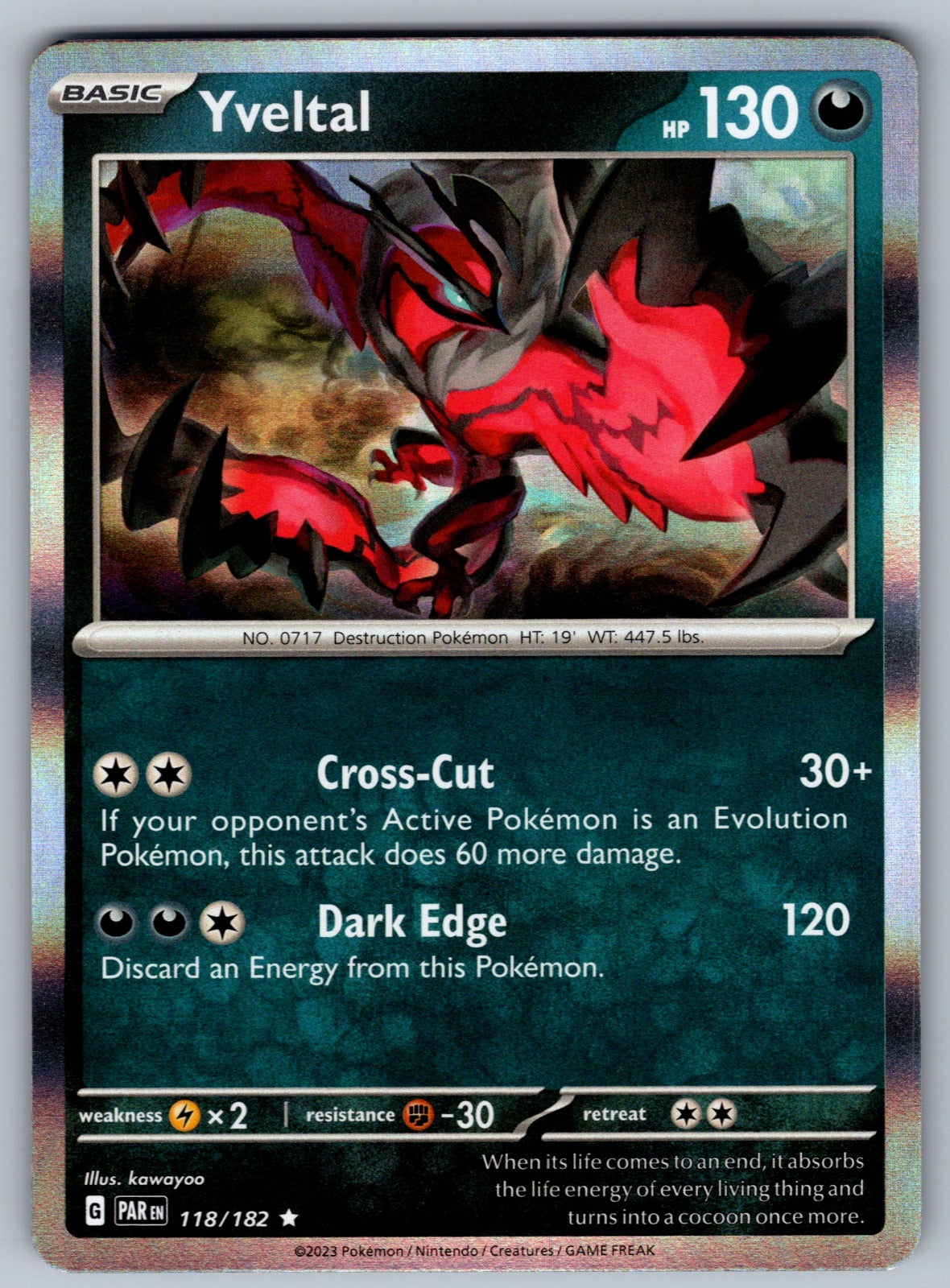 Yveltal Holo Rare SV04: Paradox Rift 118/182 NM 2023