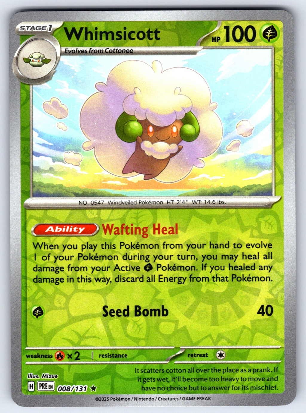 Whimsicott Reverse Holo Rare SV: Prismatic Evolutions 008/131 NM 2025