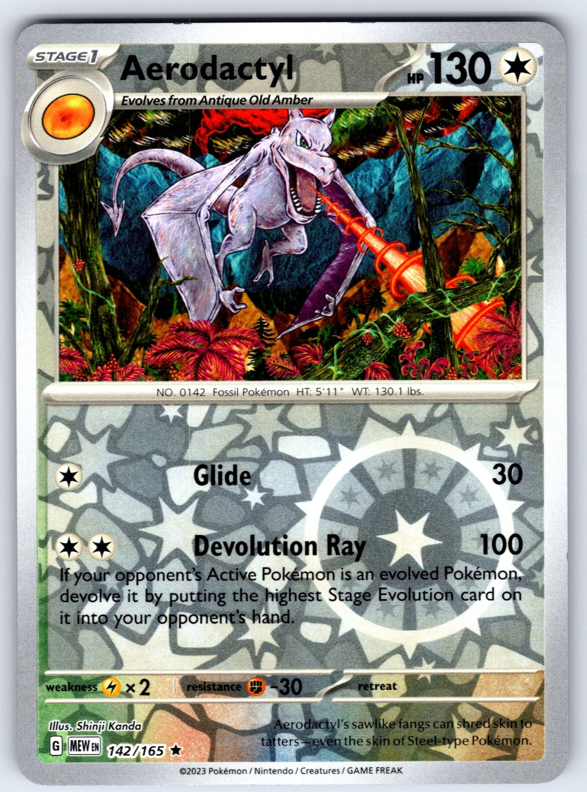 Aerodactyl Reverse Holo Rare SV: Scarlet & Violet 151 142/165 NM 2023