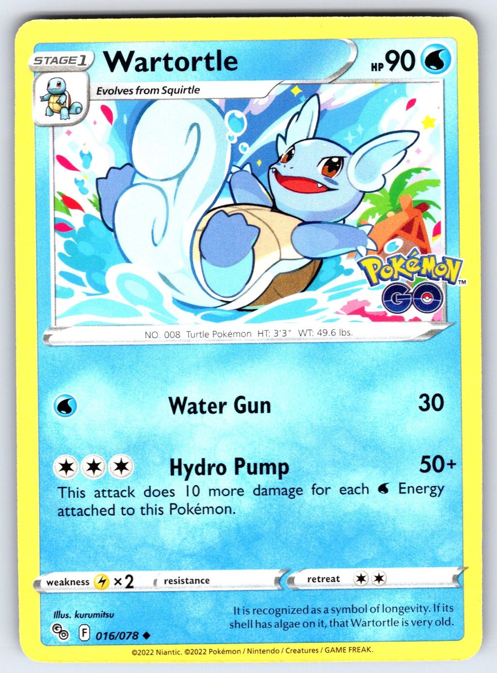 Wartortle Uncommon Pokemon GO 016/078 NM 2022