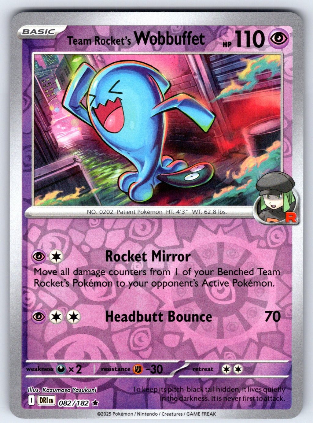 Team Rocket's Wobbuffet Reverse Holo Rare SV10: Destined Rivals 082/182 NM 2025