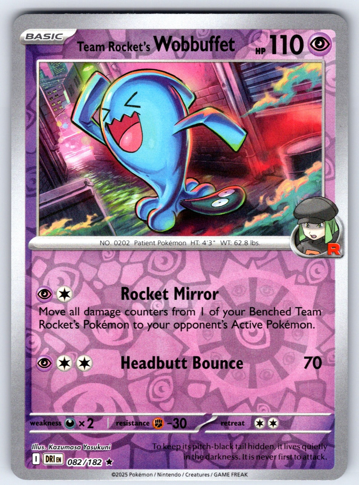 Team Rocket's Wobbuffet Reverse Holo Rare SV10: Destined Rivals 082/182 NM 2025