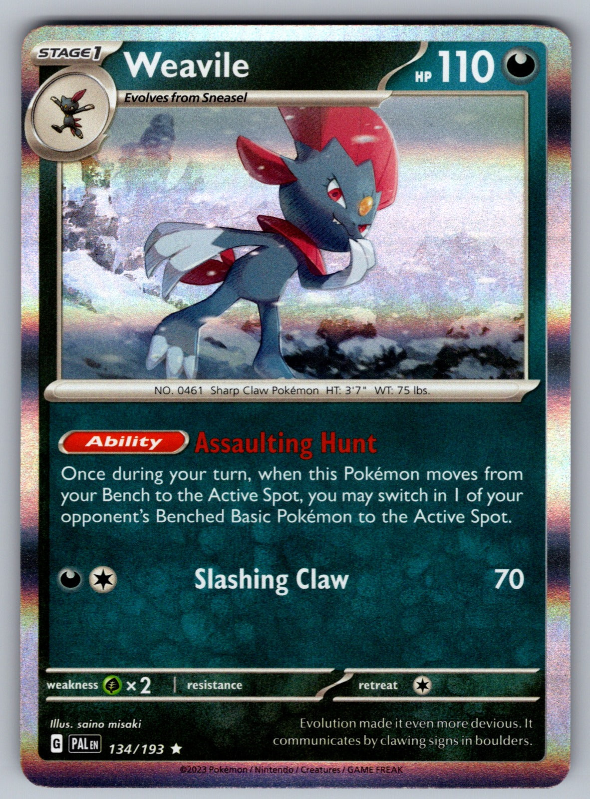 Weavile Holo Rare SV02: Paldea Evolved 134/193 NM 2023