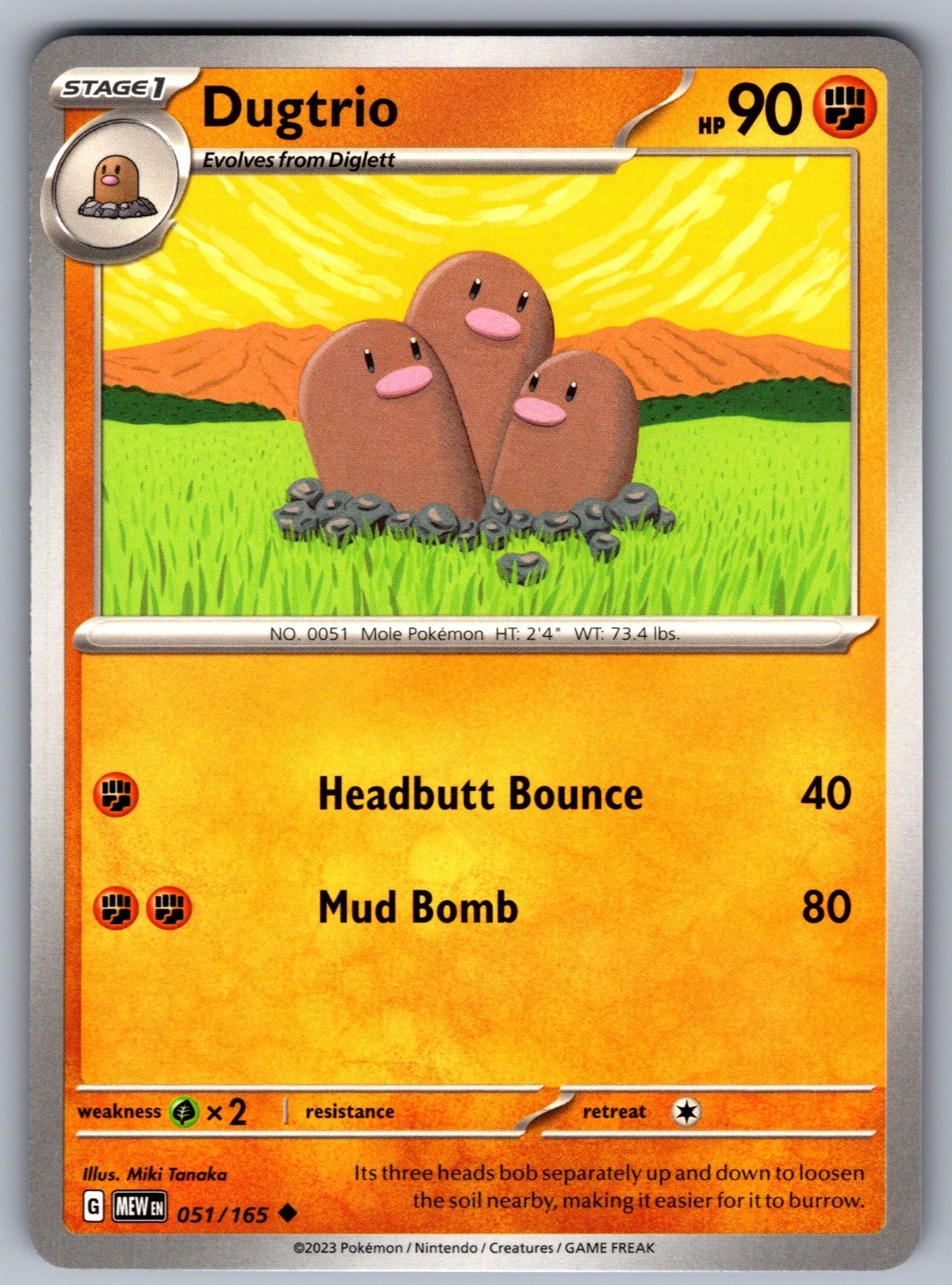 Dugtrio Uncommon SV: Scarlet & Violet 151 051/165 NM 2023