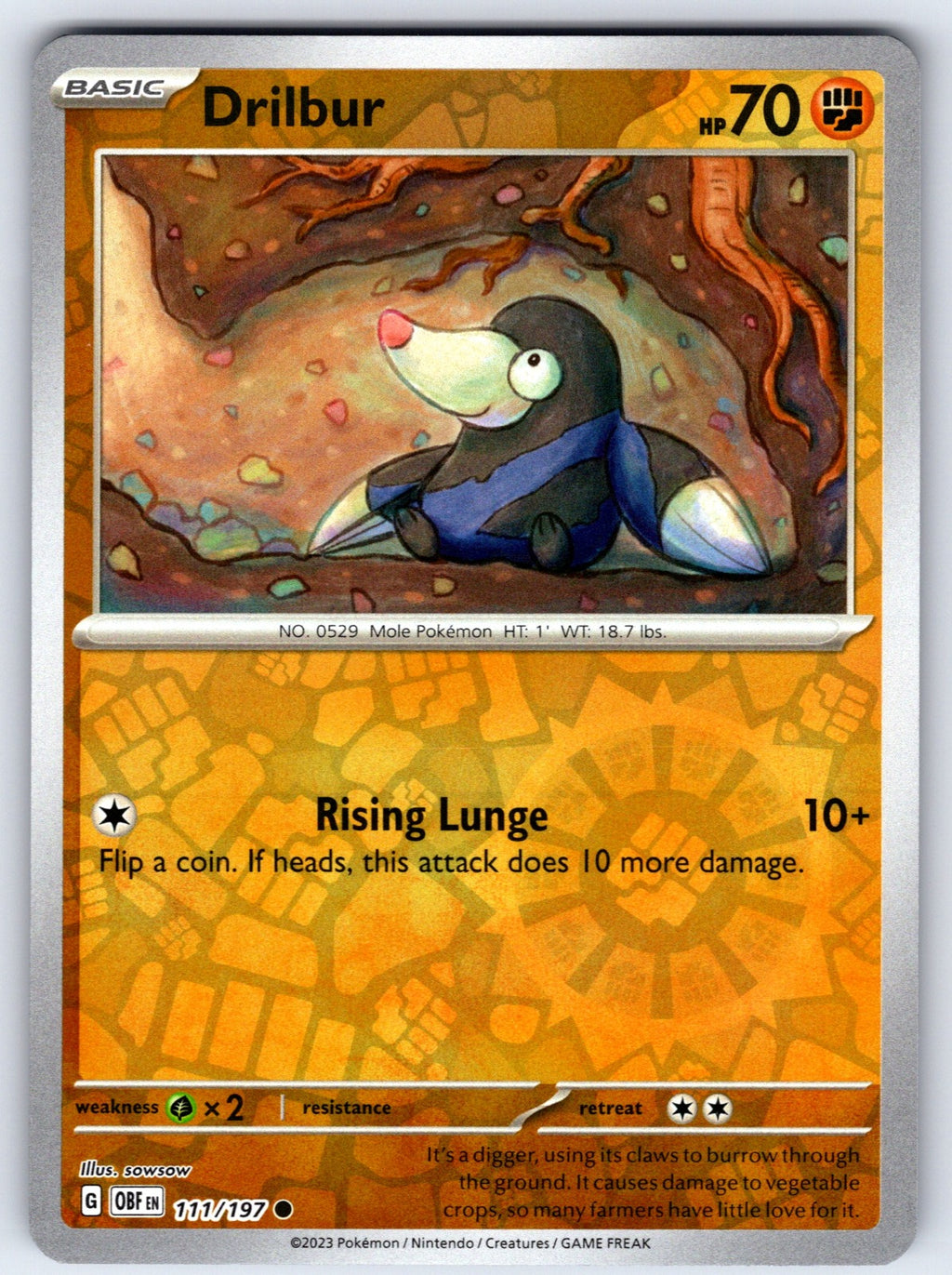 Drilbur Reverse Holo Common SV03: Obsidian Flames 111/197 NM 2023