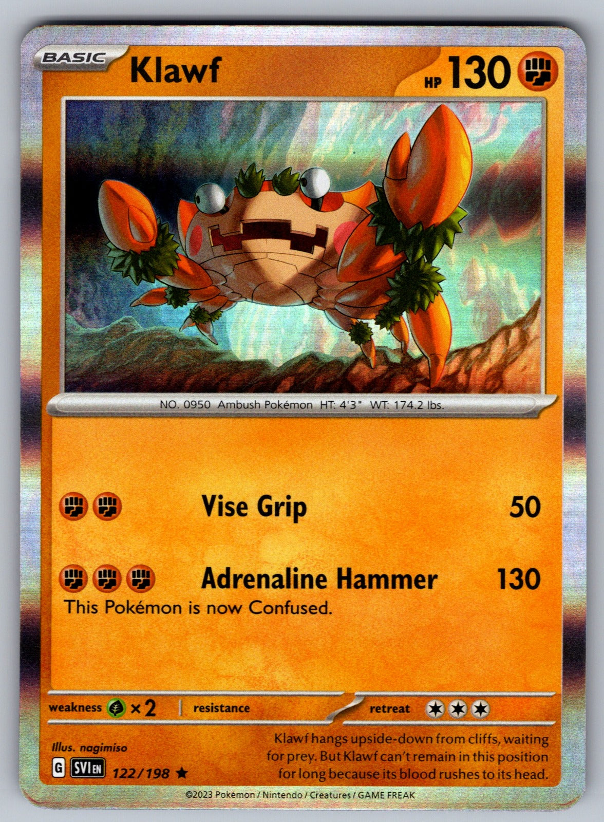 Klawf Holo Rare SV01: Scarlet & Violet Base Set 122/198 NM 2023