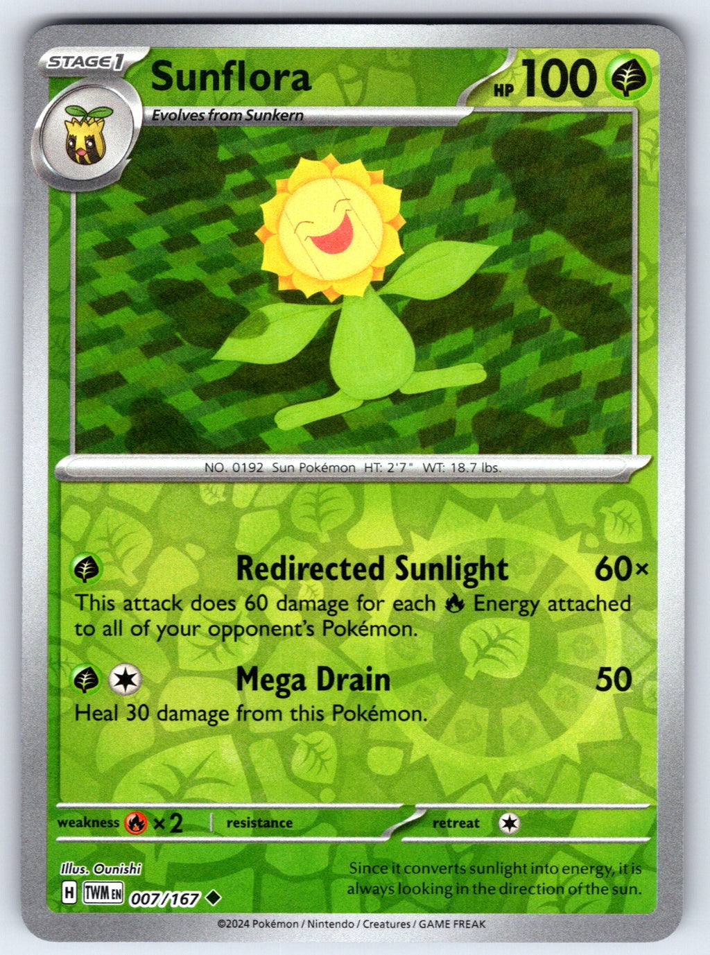 Sunflora Reverse Holo Uncommon SV06: Twilight Masquerade 007/167 NM 2024