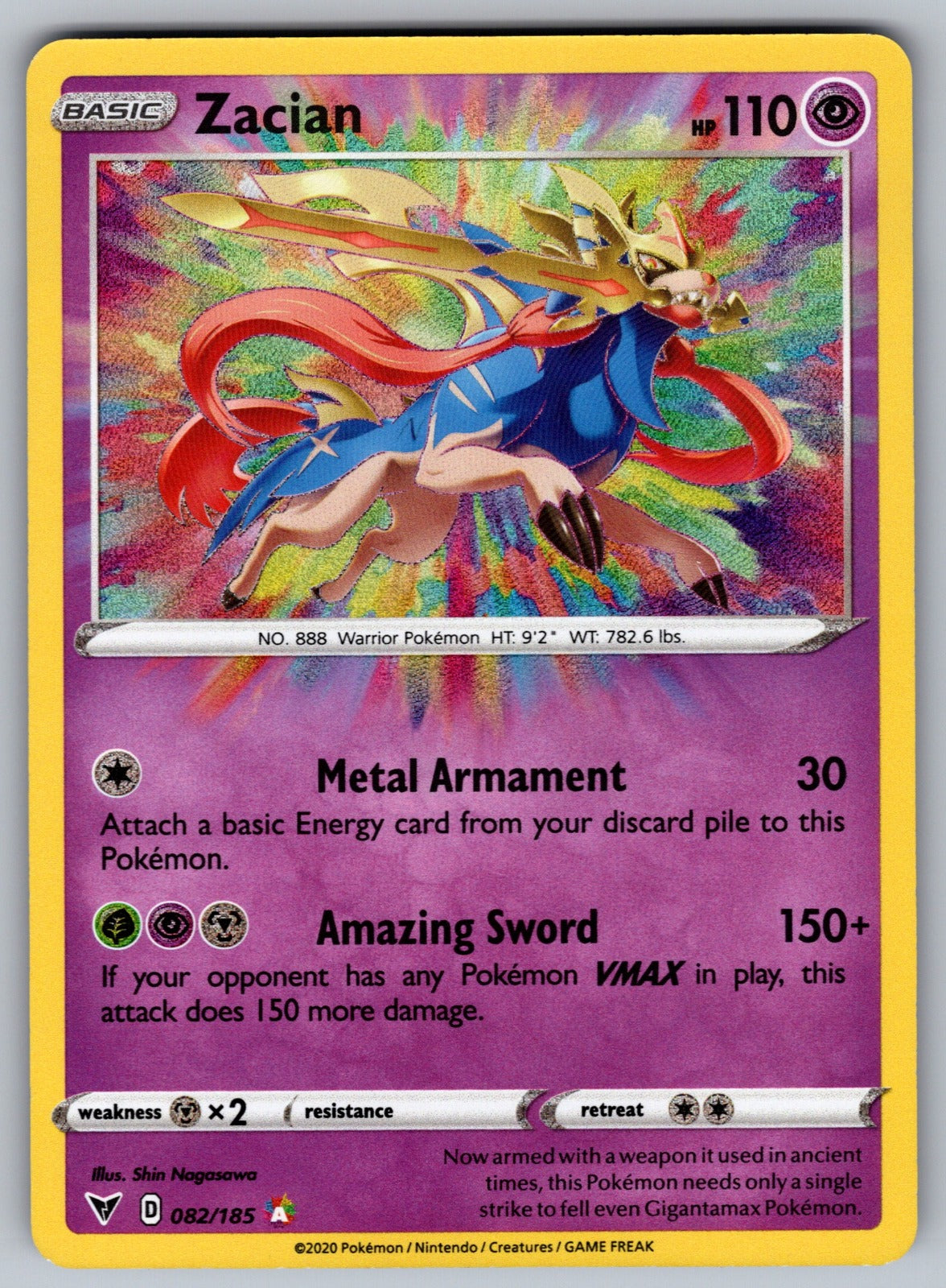 Zacian Holo Amazing Rare SWSH04: Vivid Voltage 082/185 NM 2020