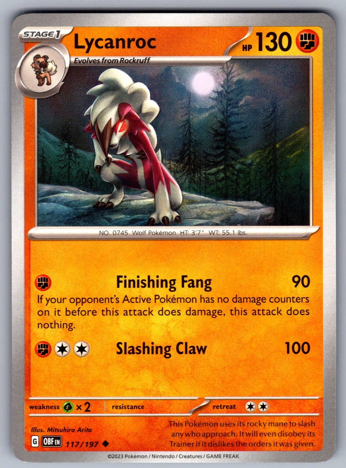 Lycanroc Uncommon SV03: Obsidian Flames 117/197 NM 2023