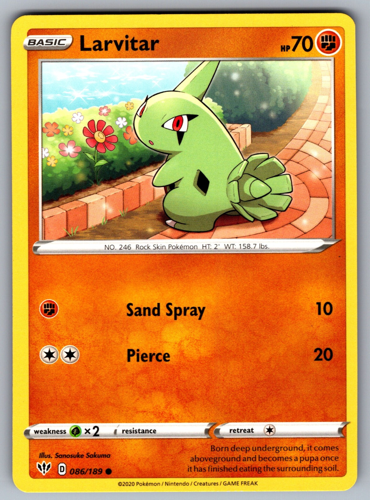 Larvitar Common SWSH03: Darkness Ablaze 086/189 NM 2020