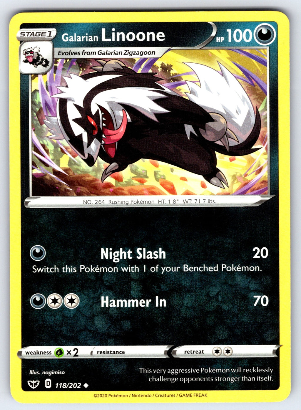 Galarian Linoone Uncommon SWSH01: Sword & Shield Base Set 118/202 LP 2020