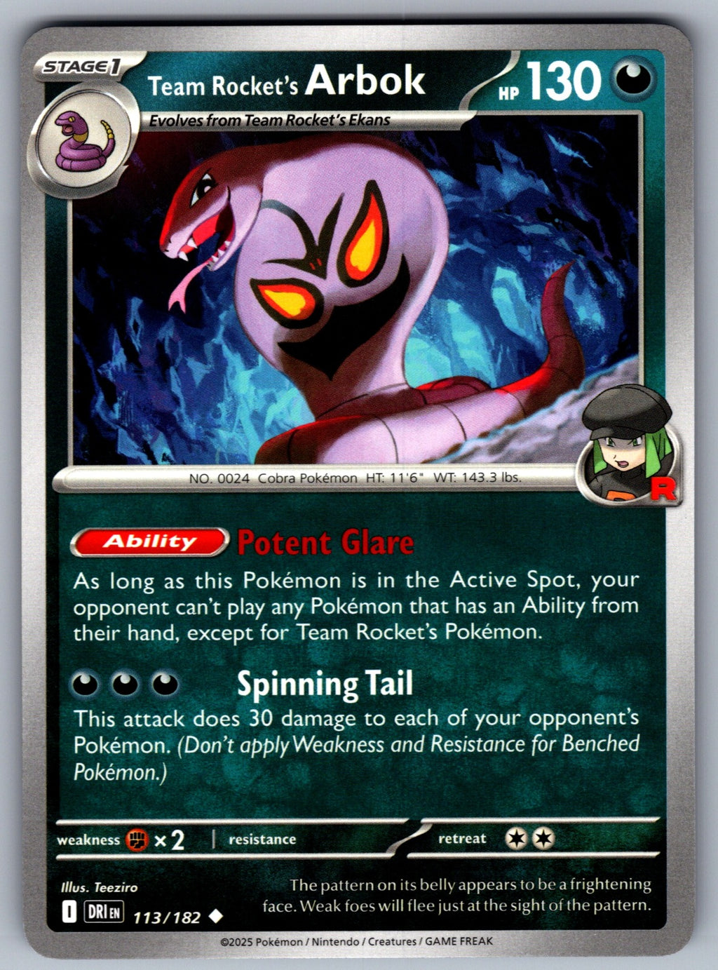 Team Rocket's Arbok Uncommon SV10: Destined Rivals 113/182 NM 2025
