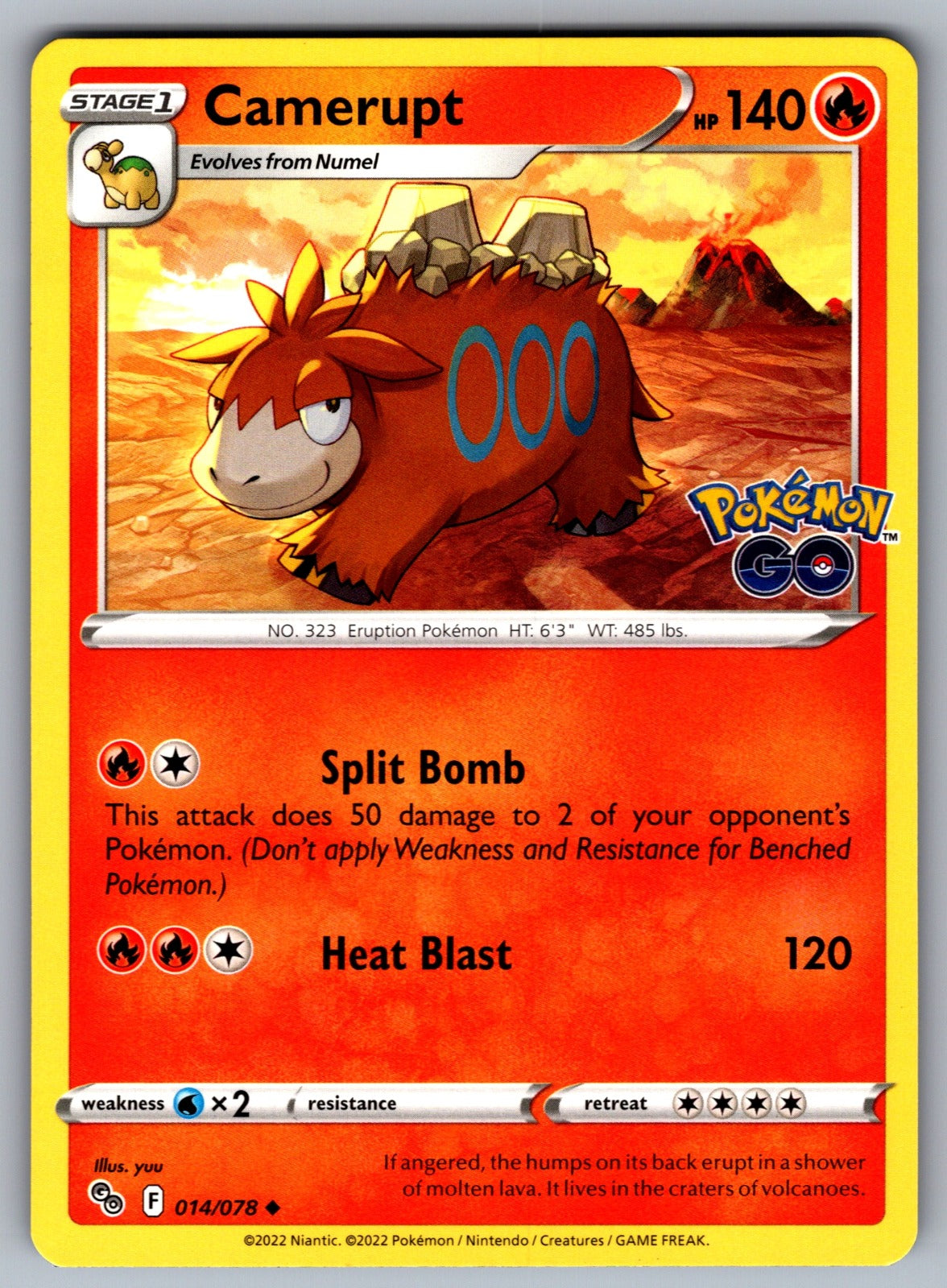 Camerupt Uncommon Pokemon GO 014/078 NM 2022