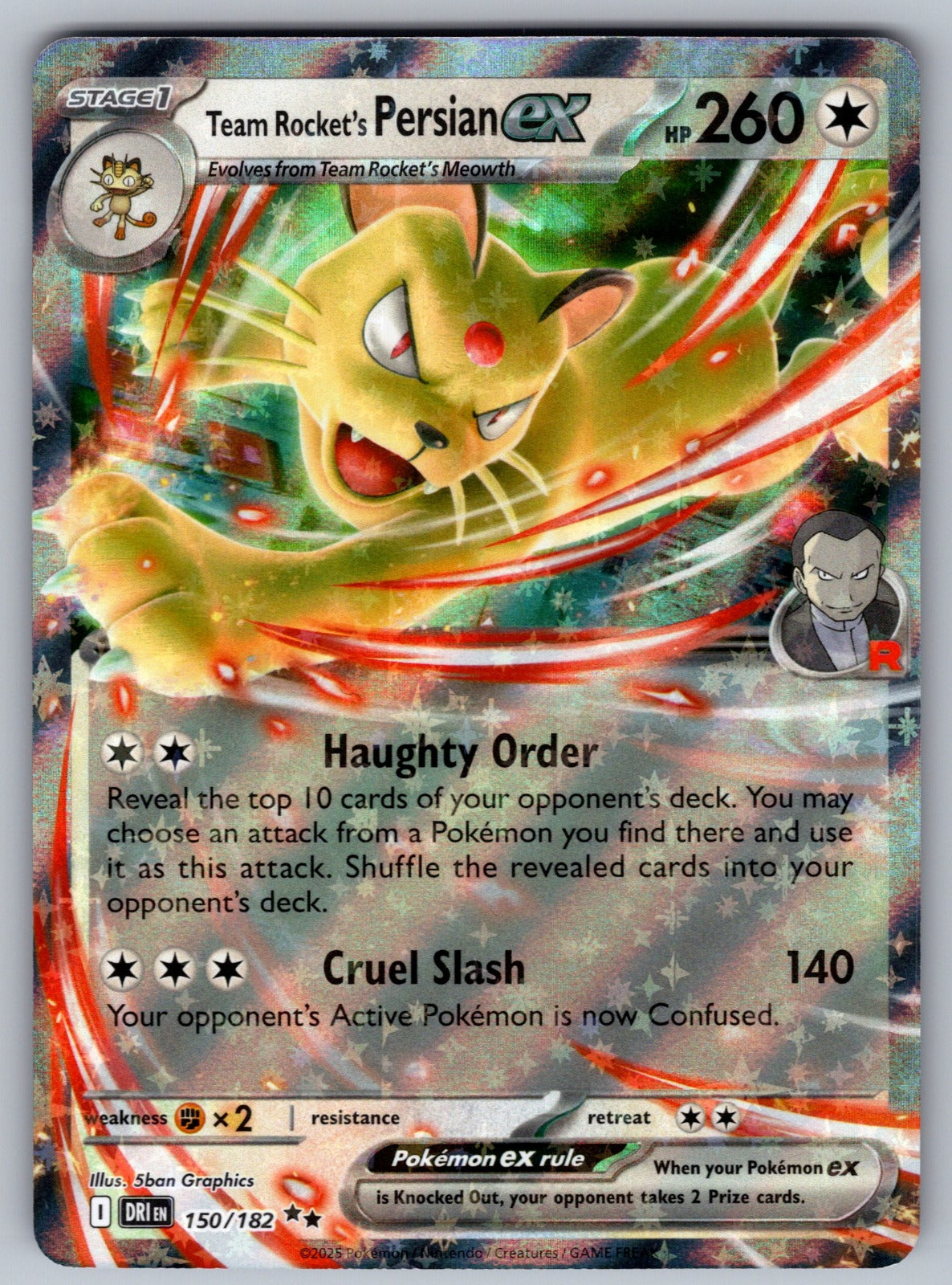 Team Rocket's Persian ex Holo Double Rare SV10: Destined Rivals 150/182 NM 2025