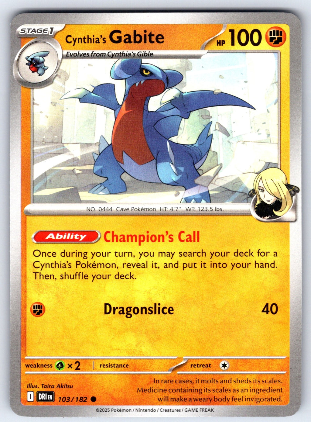 Cynthia's Gabite Common SV10: Destined Rivals 103/182 NM 2025