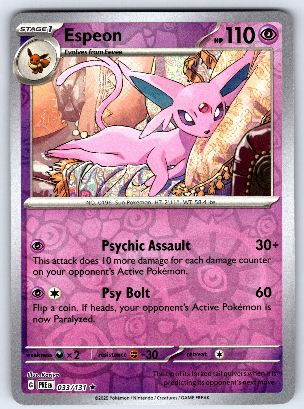 Espeon Reverse Holo Rare SV: Prismatic Evolutions 033/131 NM 2025