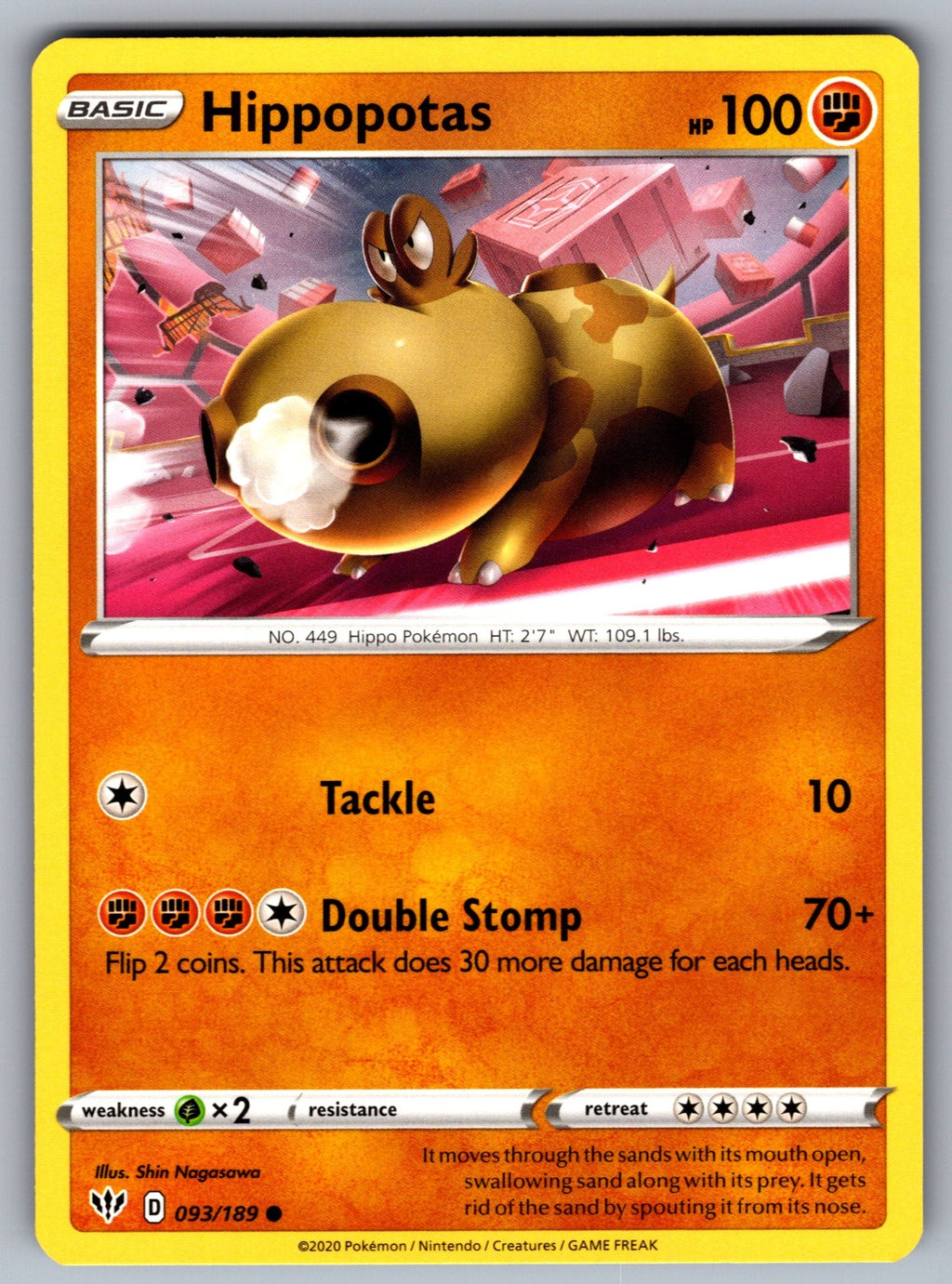 Hippopotas Common SWSH03: Darkness Ablaze 093/189 NM 2020