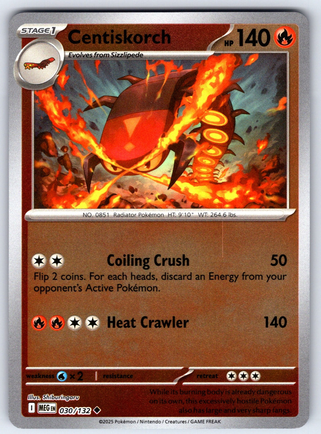 Centiskorch Reverse Holo Uncommon ME01: Mega Evolution 030/132 NM 2025
