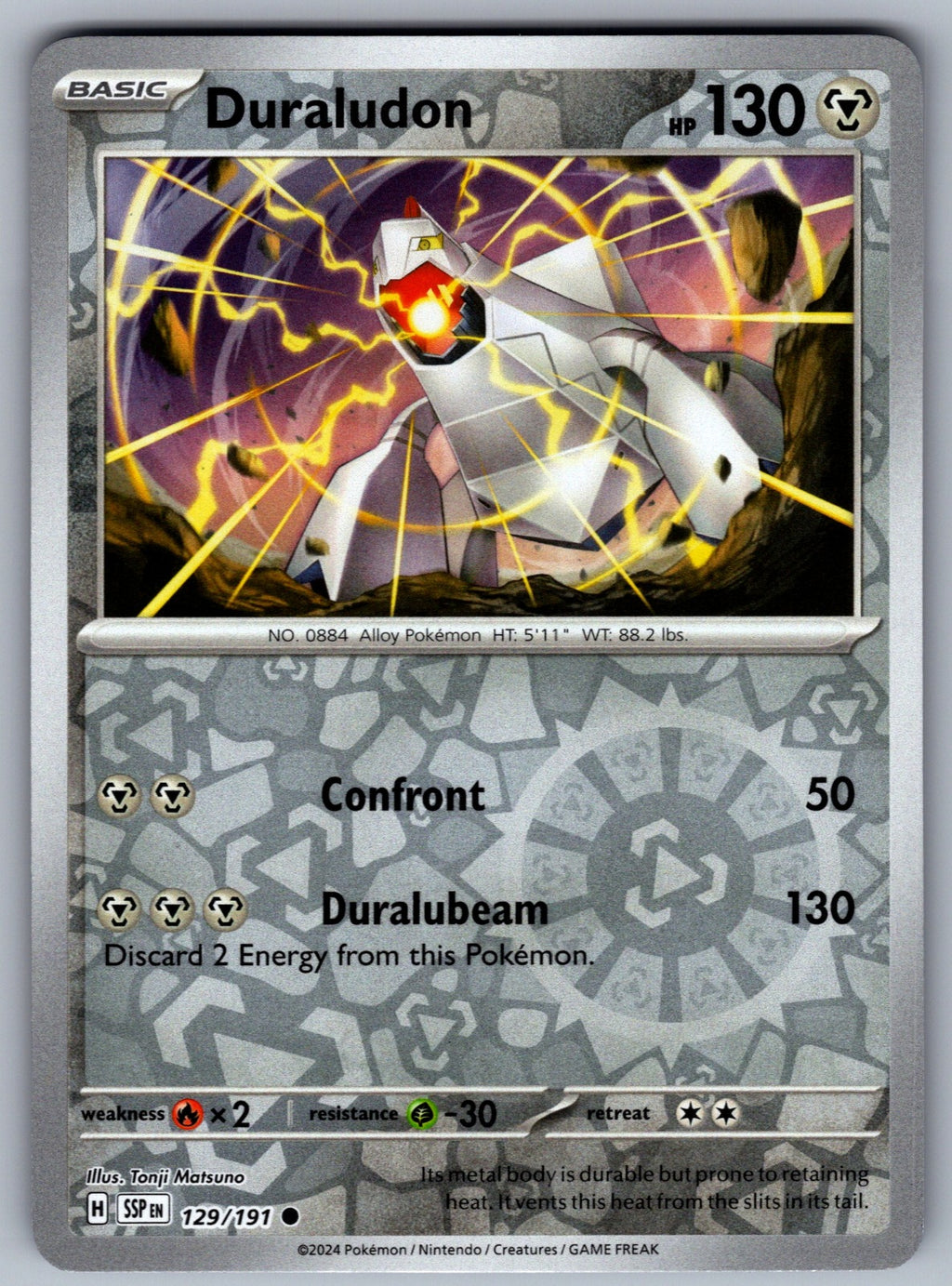 Duraludon Reverse Holo Common SV08: Surging Sparks 129/191 NM 2024