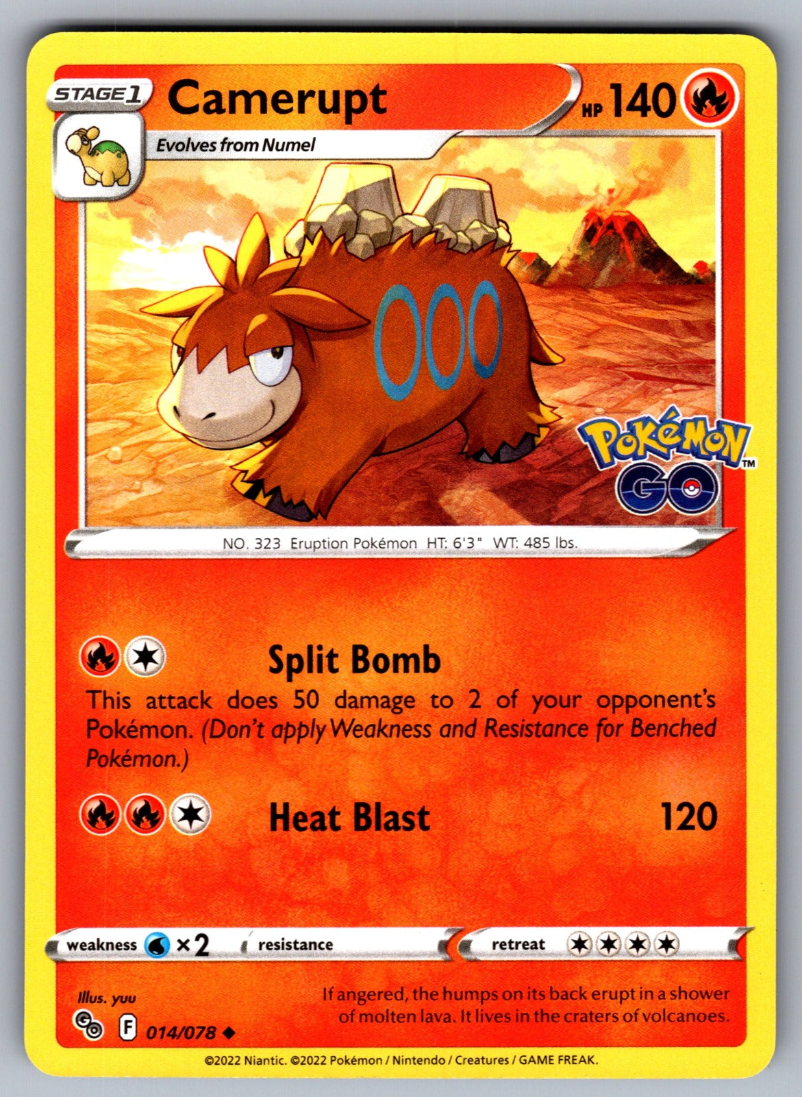 Camerupt Uncommon Pokemon GO 014/078 NM 2022