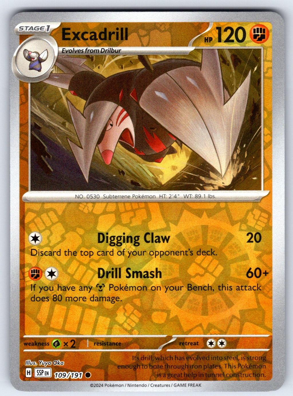 Excadrill Reverse Holo Common SV08: Surging Sparks 109/191 NM 2024