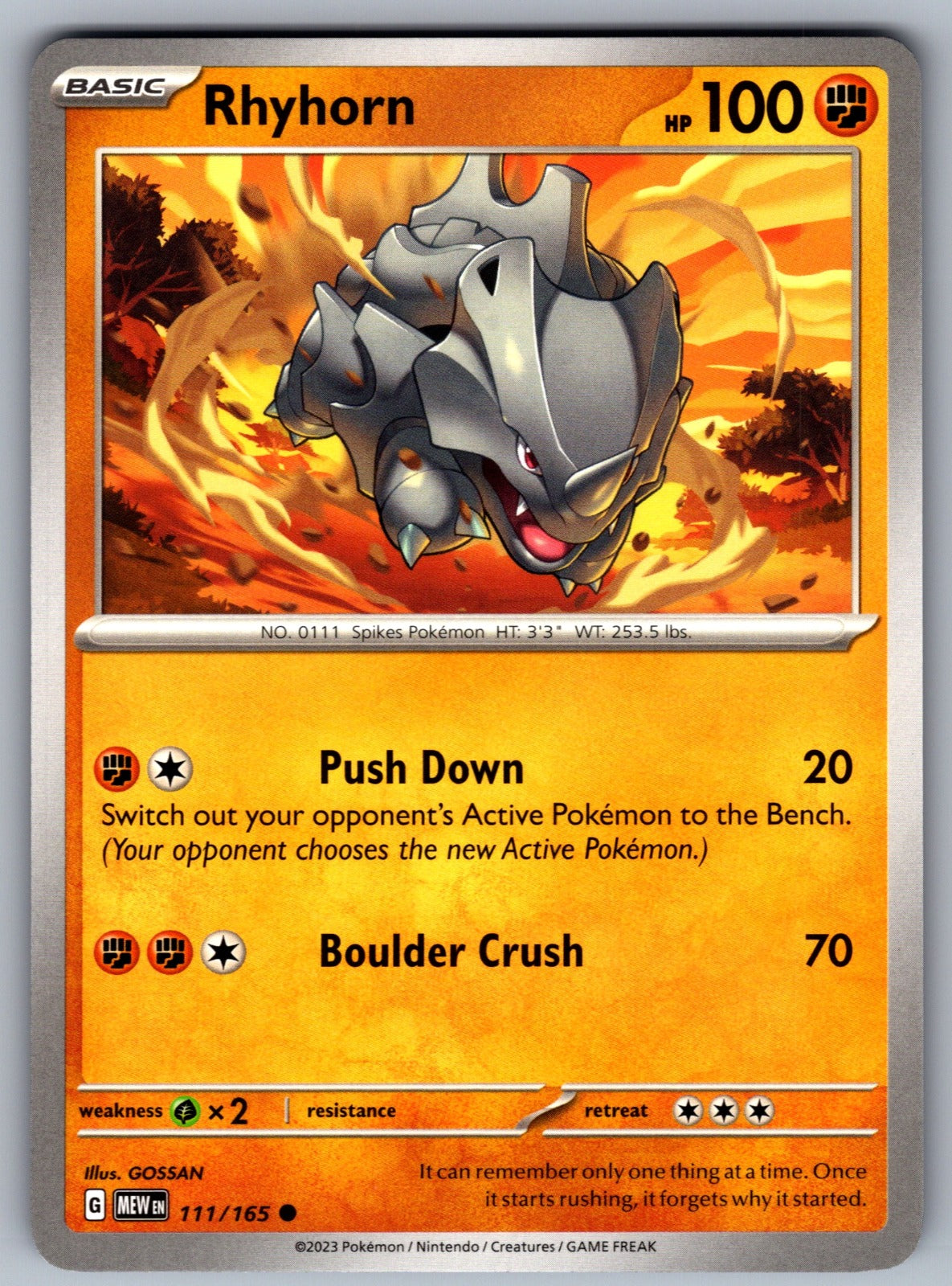 Rhyhorn Common SV: Scarlet & Violet 151 111/165 NM 2023