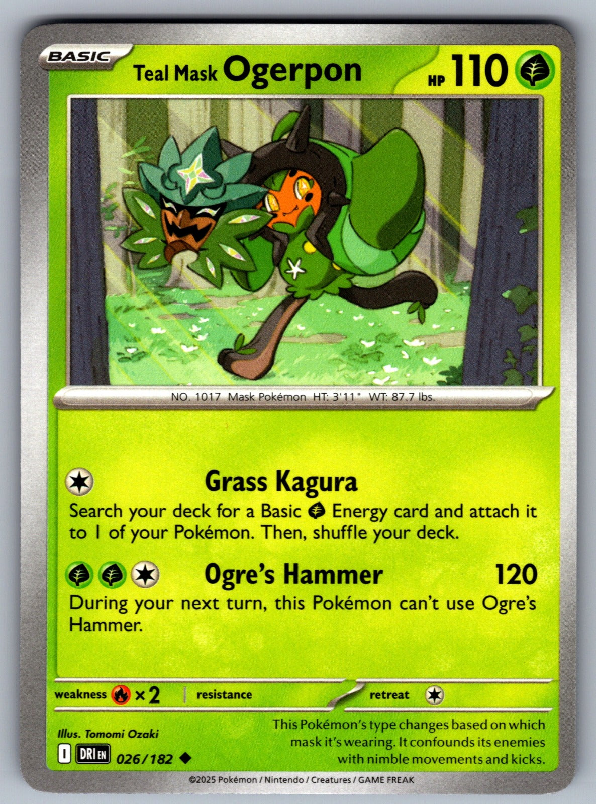Teal Mask Ogerpon Uncommon SV10: Destined Rivals 026/182 NM 2025