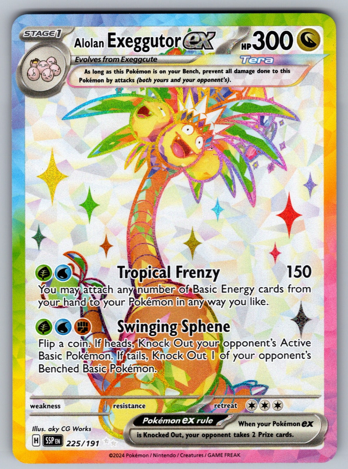 Alolan Exeggutor ex Holo Ultra Rare SV08: Surging Sparks 225/191 NM 2024