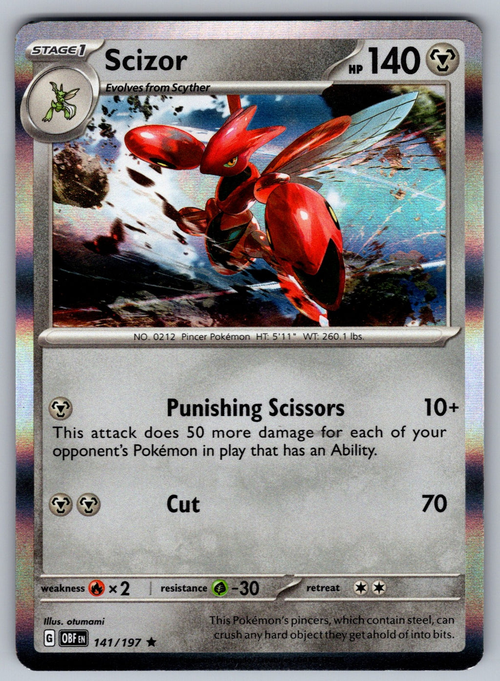 Scizor Holo Rare SV03: Obsidian Flames 141/197 NM 2023
