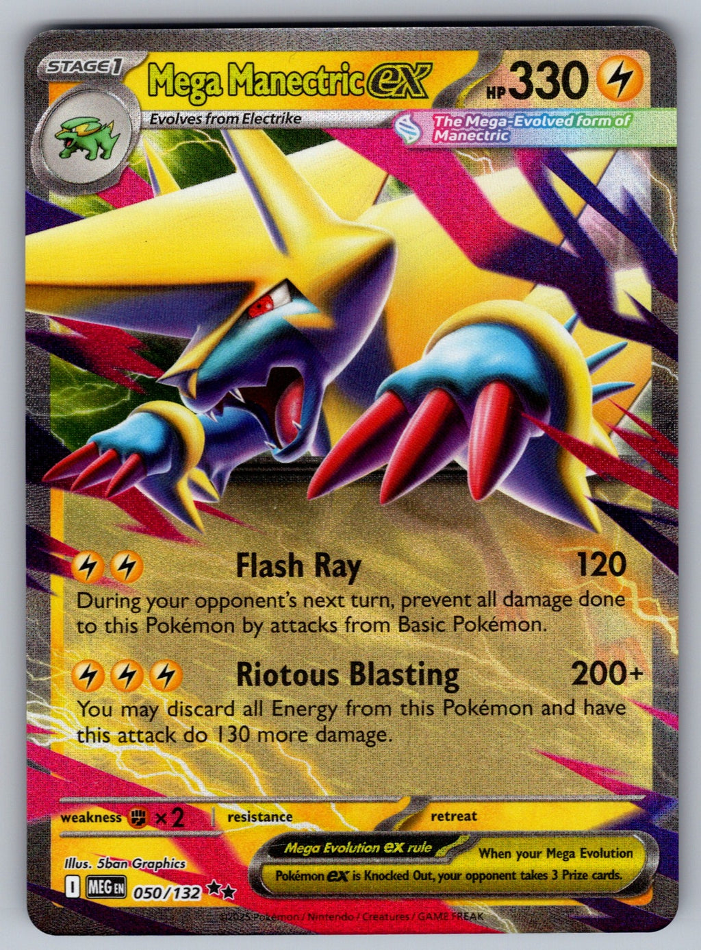 Mega Manectric ex Holo Double Rare ME01: Mega Evolution 050/132 NM 2025