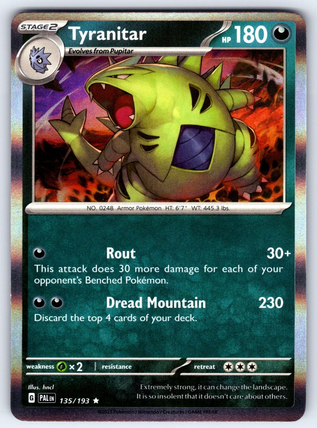 Tyranitar Holo Rare SV02: Paldea Evolved 135/193 NM 2023