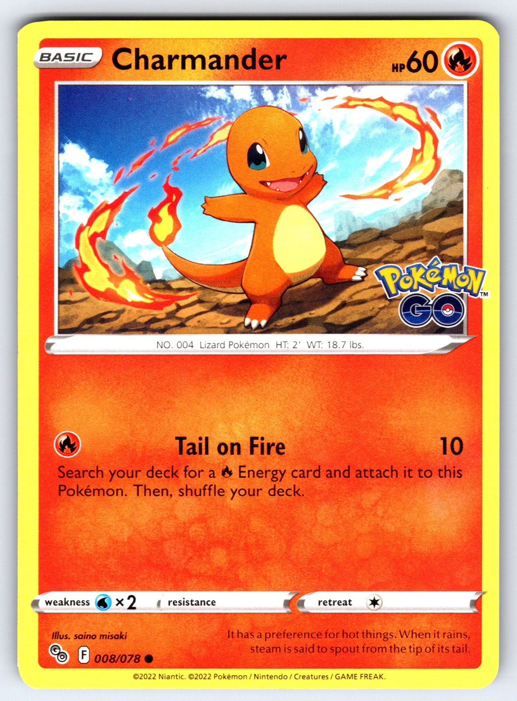 Charmander Common Pokemon GO 008/078 NM 2022