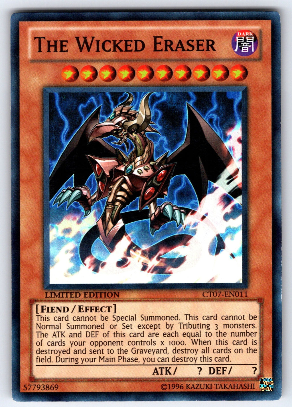 The Wicked Eraser Limited Super Rare 2010 Collectors Tins CT07-EN011 NM 2010