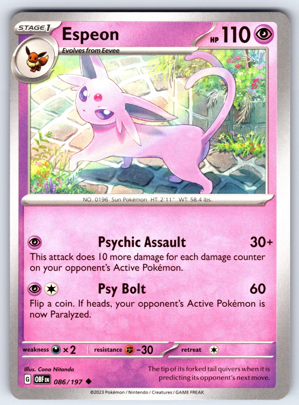 Espeon Uncommon SV03: Obsidian Flames 086/197 NM 2023